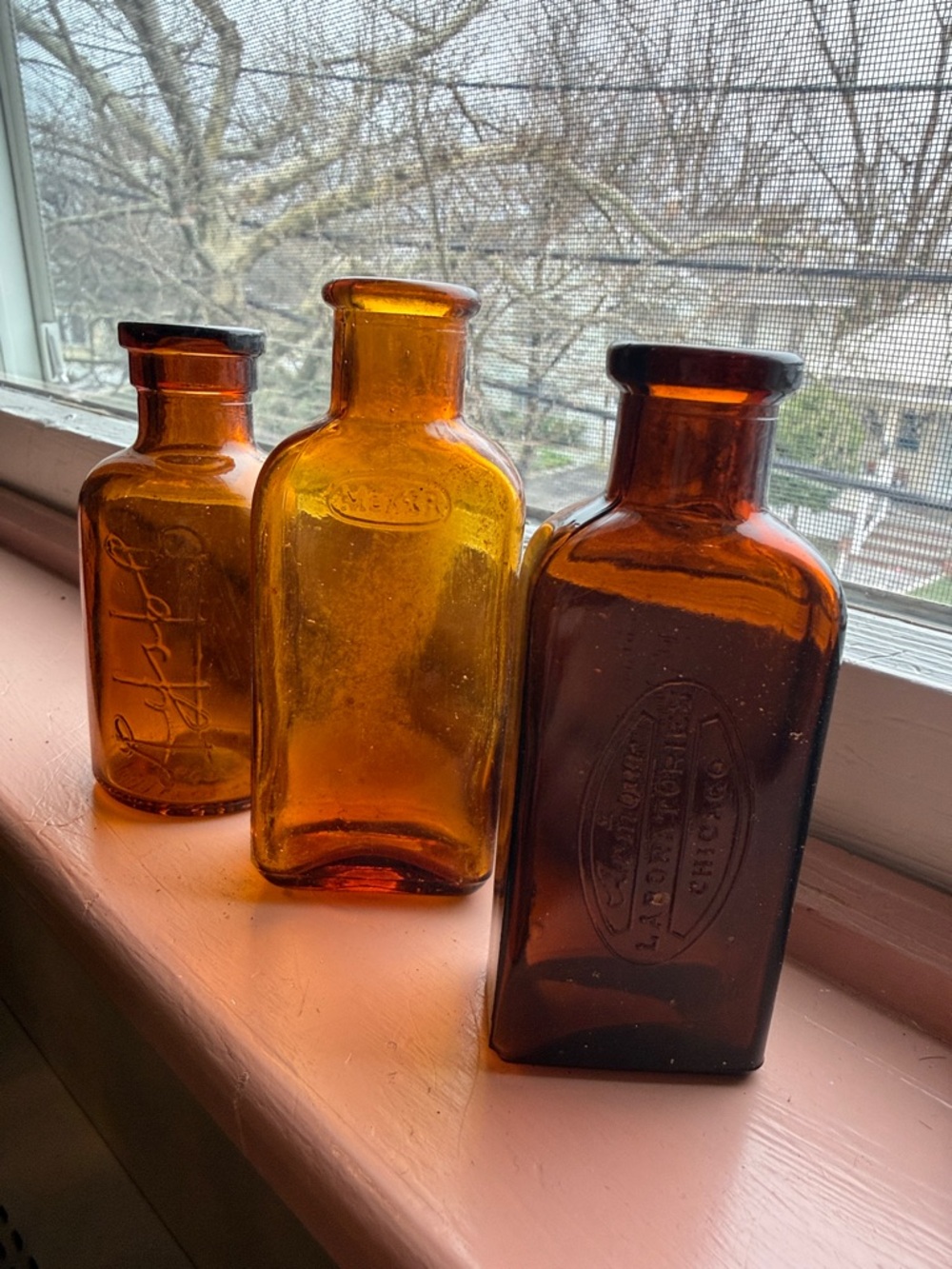 Vintage Antique embossed Amber Apothecary Bottles